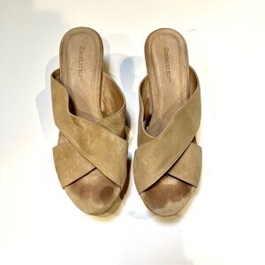 Chocolat Blu Tan Leather Wedge Sandals Size 10